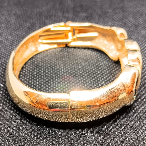 Red, Blue, & Green Jewel Tone Enameled Heart Shaped Gold Tone Fashion Bracelet - Picture 5 of 7